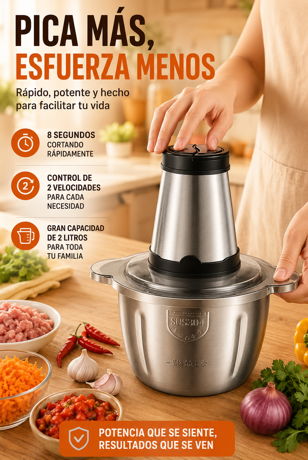 Deja de hacer sufrir tus manos 💥- Picadora eléctrica 2L de acero inoxidable 🔥