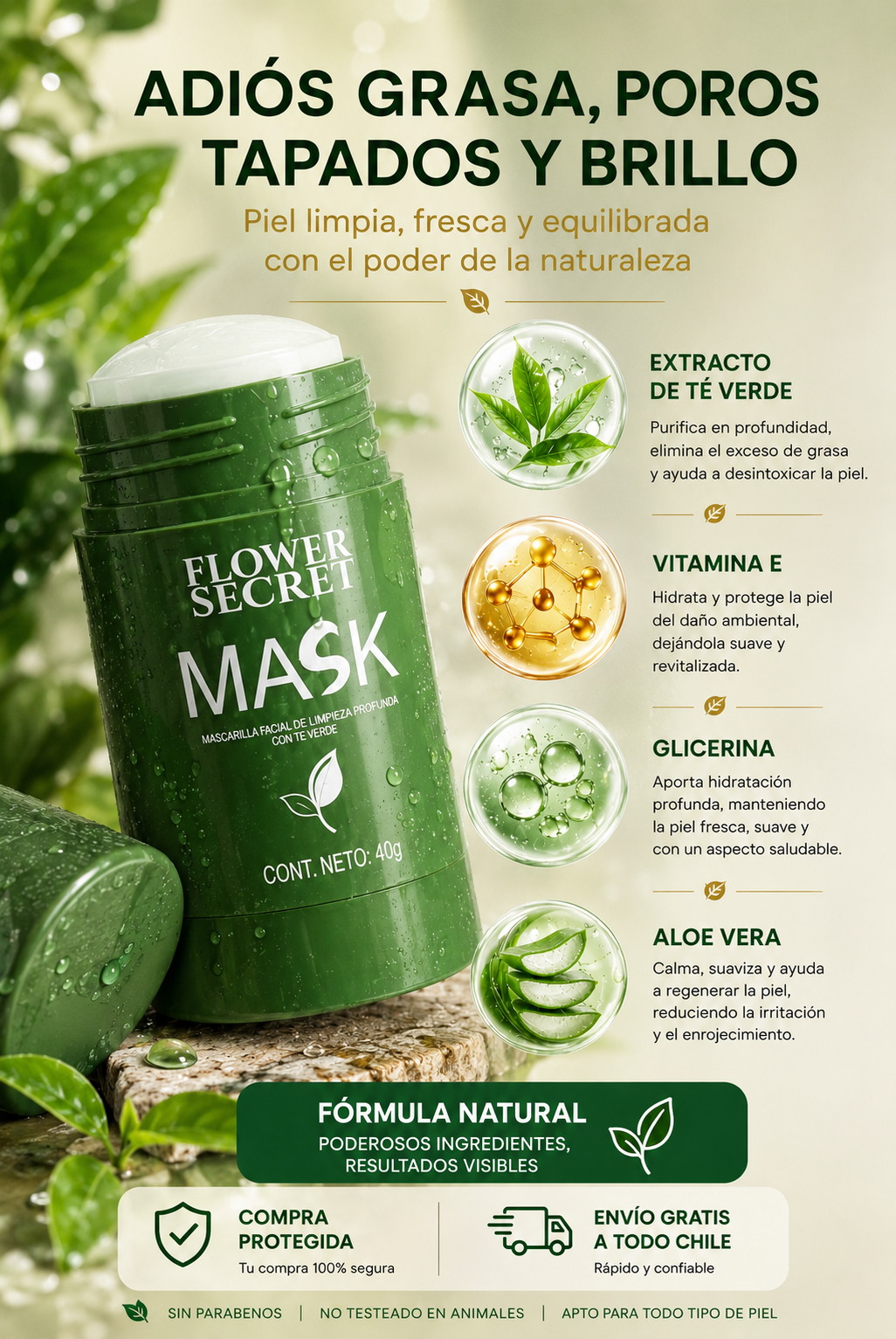 Mascarilla Té Verde en Barra 2x1 🍃✨- Limpia altiro poros tapados y piel grasosa 🍃