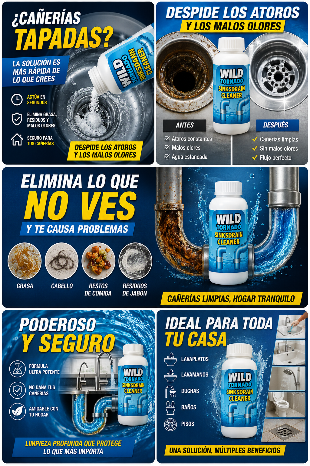 🥈 😱 ¿El agua no baja? DESTAPA CAÑERÍAS - Pack 6x1 + Envío Gratis✅