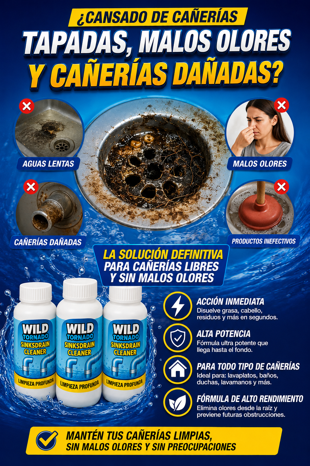 🥈 😱 ¿El agua no baja? DESTAPA CAÑERÍAS - Pack 6x1 + Envío Gratis✅