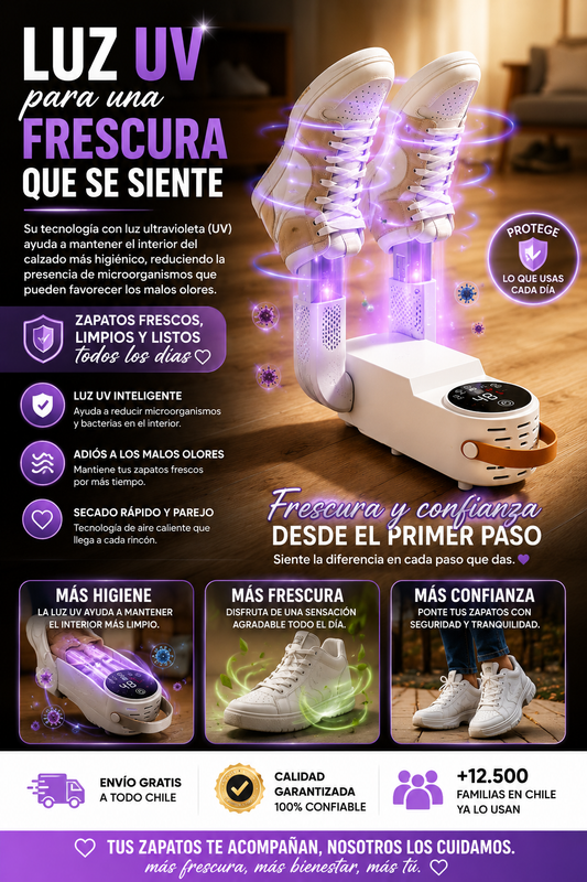 🛡️ Luz UV que cuida lo que más usas💜Despierta con zapatos frescos y listos🥉