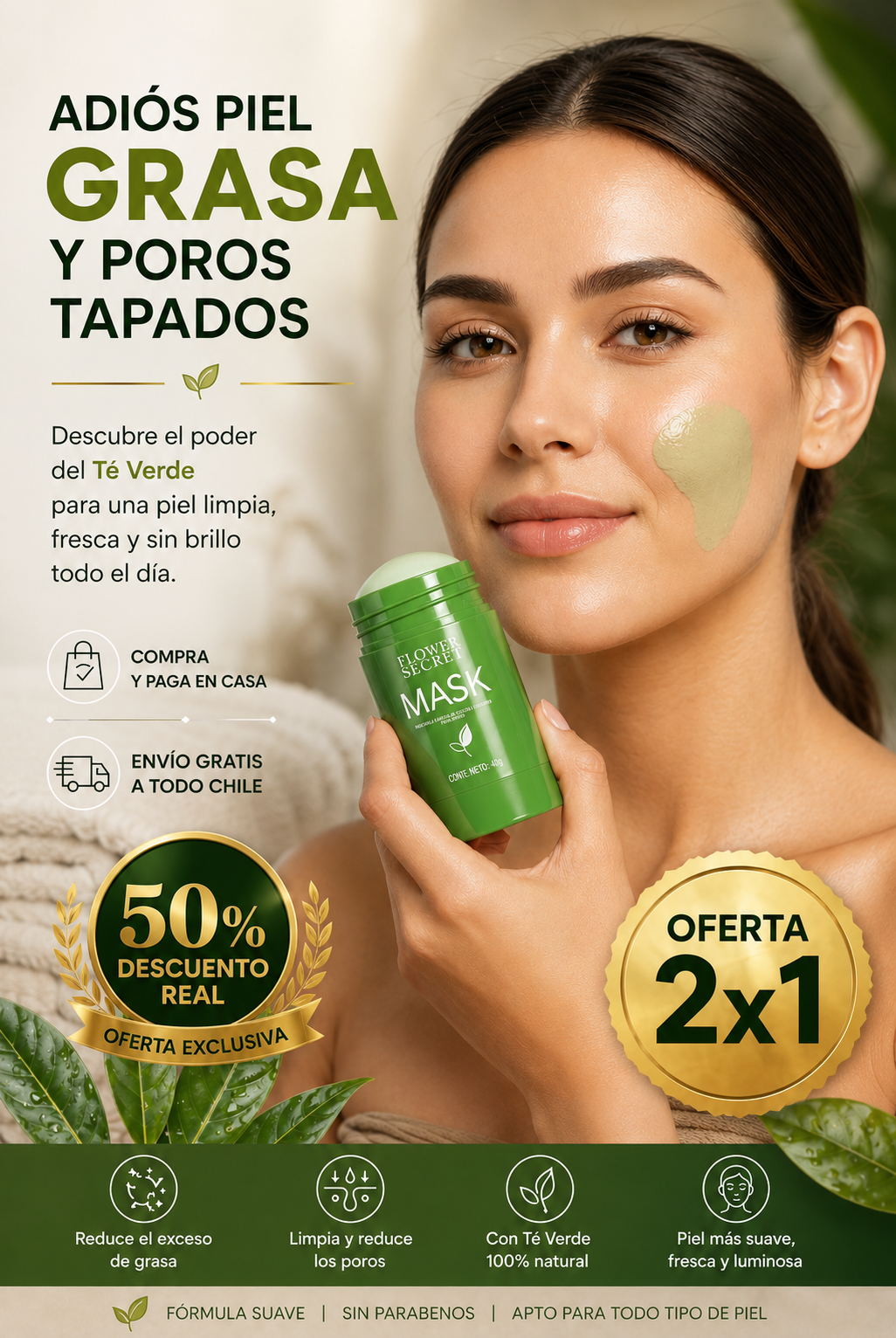 Mascarilla Té Verde en Barra 2x1 🍃✨- Limpia altiro poros tapados y piel grasosa 🍃