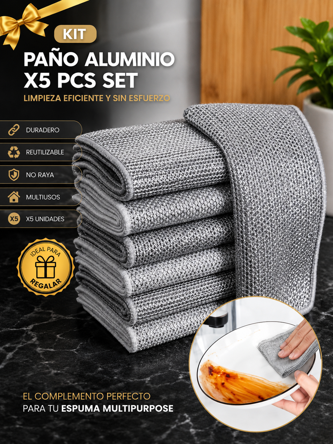 🧽 Kit de Paños de Aluminio X5 – El complemento ideal para tu Pack 2x1 Espuma Multipurpose